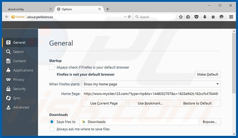 Cambia la tua homepage mysites123.com in Mozilla Firefox 