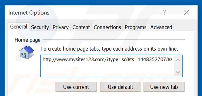 Cambia la tua homepage mysites123.com in Internet Explorer 