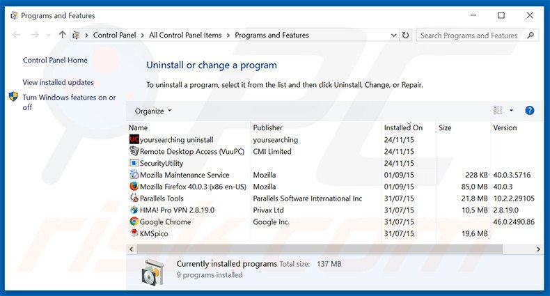 Disinstallare programmi potenzialmente indesiderati attraverso il pannello di controllo