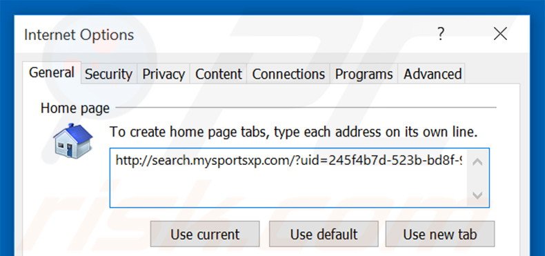 Cambia la tua homepage search.mysportsxp.com da Internet Explorer homepage