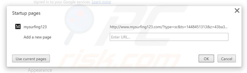 Cambia la tua homepage mysurfing123.com in Google Chrome 