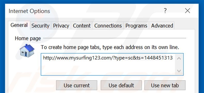 Cambia la tua homepage mysurfing123.com in Internet Explorer 