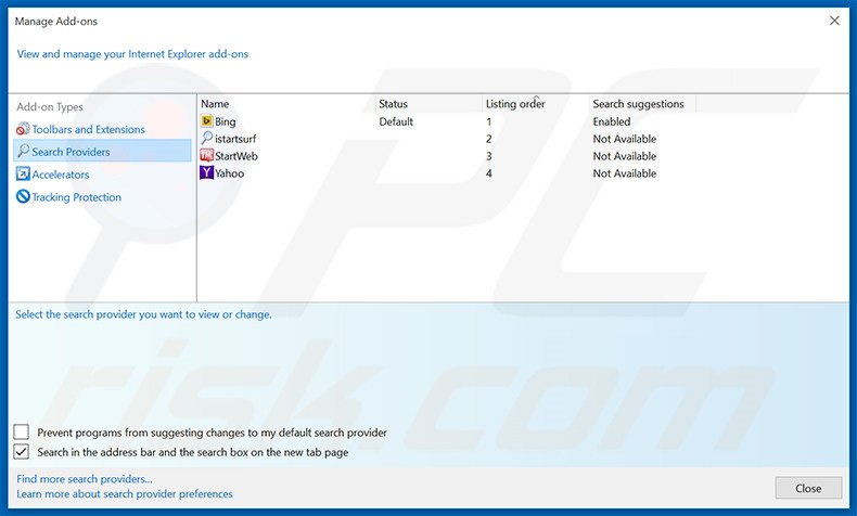 Cambia il motore di ricerca predefinito piesearch.com in Internet Explorer 