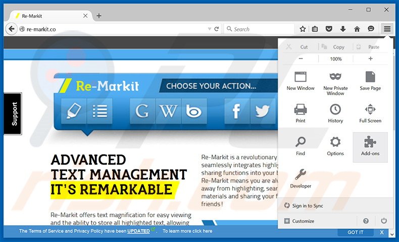 Rimuovere Re-Markit adware da Mozilla Firefox step 1