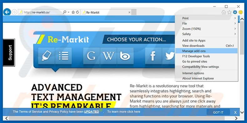 Rimuovere Re-Markit adware da Internet Explorer step 1
