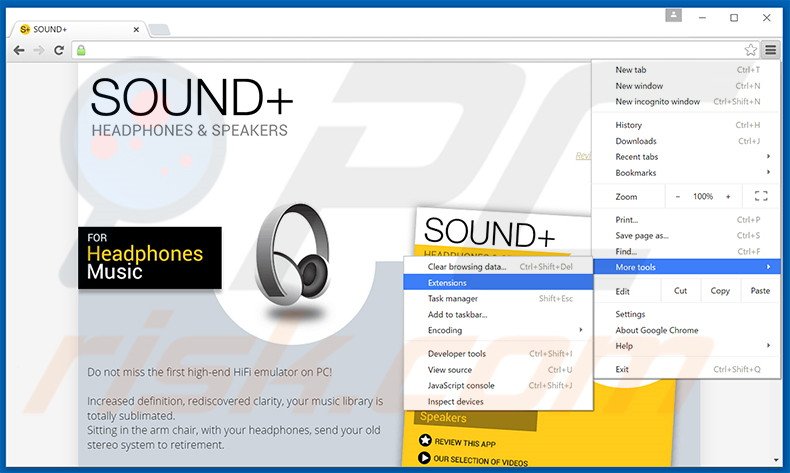 Rimuovere Sound+ adware da Google Chrome step 1