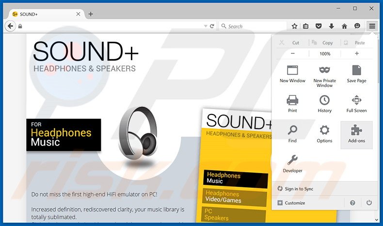 Rimuovere Sound+ adware da Mozilla Firefox step 1