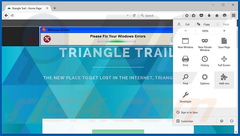 Rimuovere Triangle Trail adware da  Mozilla Firefox step 1