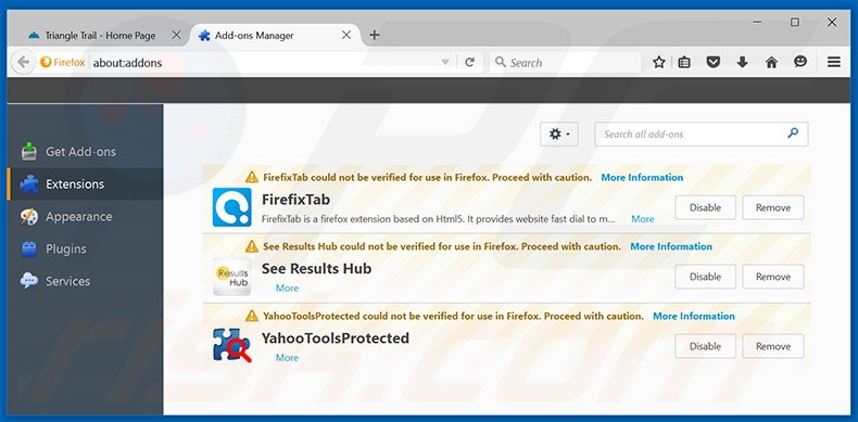 Rimuovere Triangle Trail adware da  Mozilla Firefox step 2