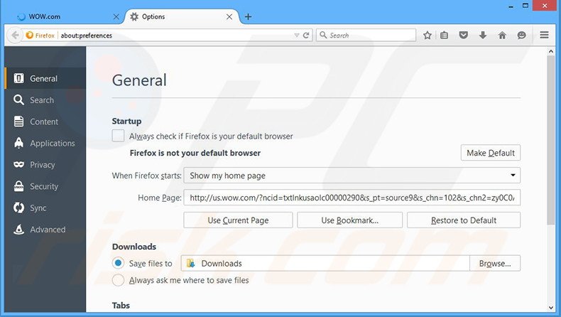 Cambia la tua homepage wow.com in Mozilla Firefox 