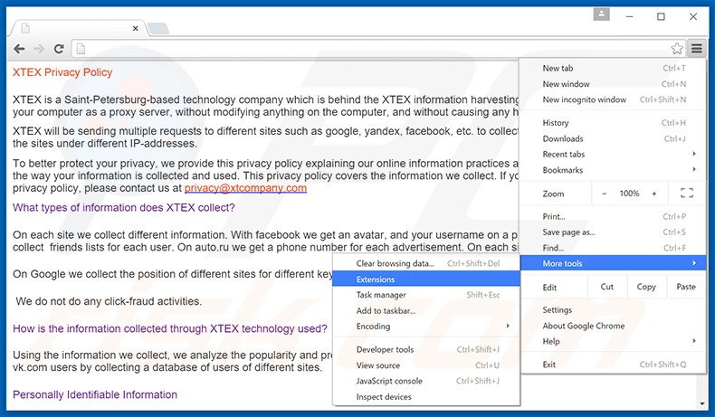 Rimuovere XTEX adware da Google Chrome step 1