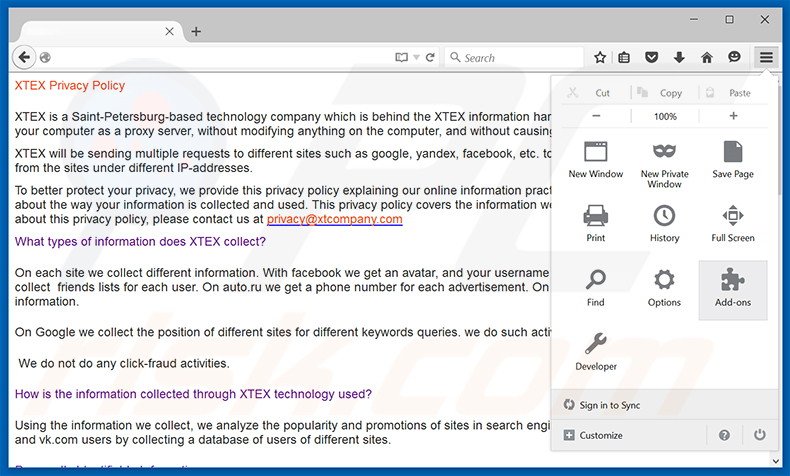Rimuovere XTEX adware da Mozilla Firefox step 1