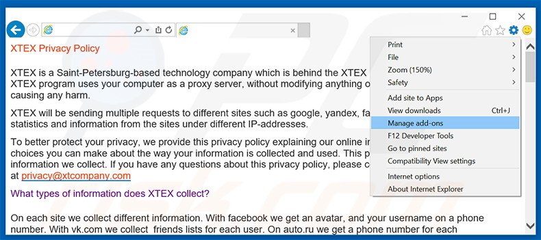 Rimuovere XTEX adware da Internet Explorer step 1