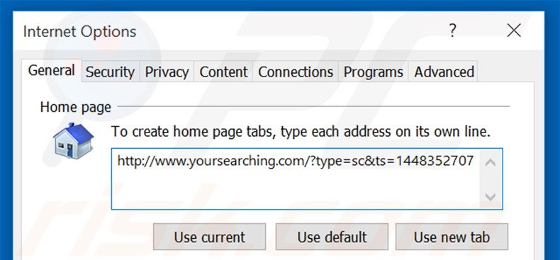 Cambia la tua homepage yoursearching.com in Internet Explorer 