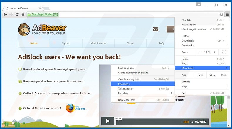 Rimuovere AdBeaver adware da Google Chrome step 1