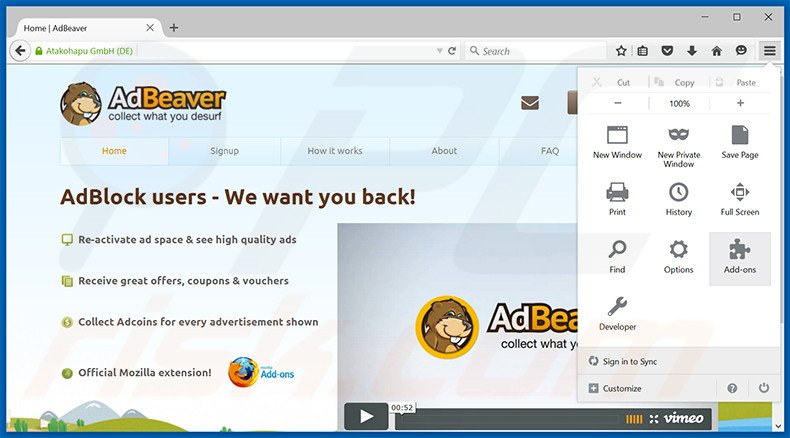 Rimuovere AdBeaver adware da Mozilla Firefox step 1