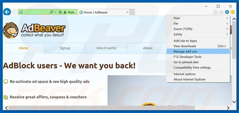 Rimuovere AdBeaver adware da Internet Explorer step 1