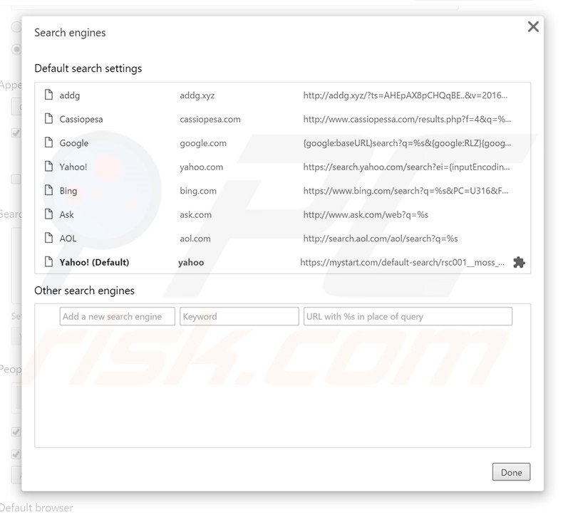 Cambiare il motore di ricerca predefinito  addg.xyz in Google Chrome 