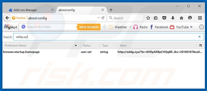Cambia il tuo motore di ricerca predefinito addg.xyz in Mozilla Firefox 