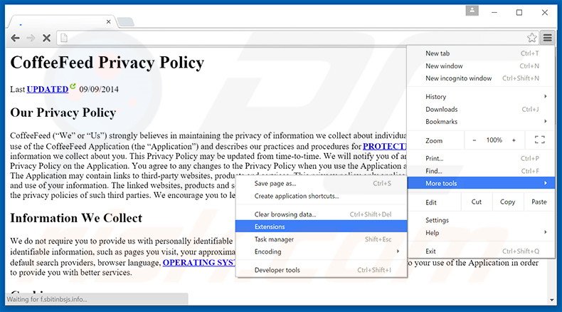 Rimuovere CoffeeFeed adware da Google Chrome step 1