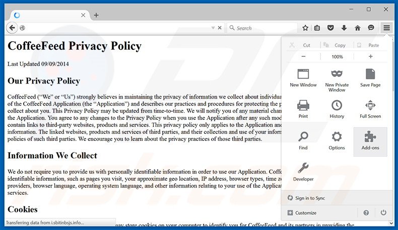 Rimuovere CoffeeFeed adware da Mozilla Firefox step 1
