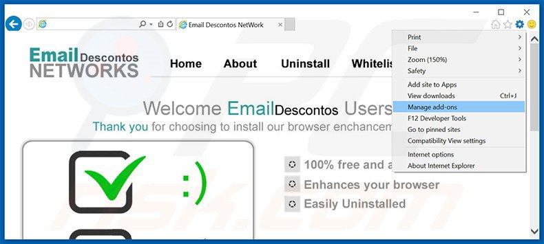 Rimuovere Email Descontos adware da Internet Explorer step 1