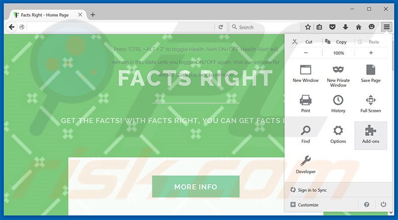 Rimuovere Facts Right adware da Mozilla Firefox step 1