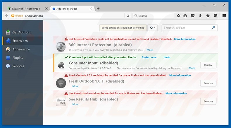 Rimuovere Facts Right adware da Mozilla Firefox step 2