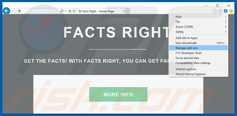 Rimuovere Facts Right adware da Internet Explorer step 1