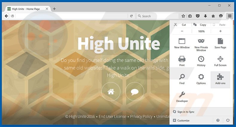 Rimuovere High Unite adware da  Mozilla Firefox step 1
