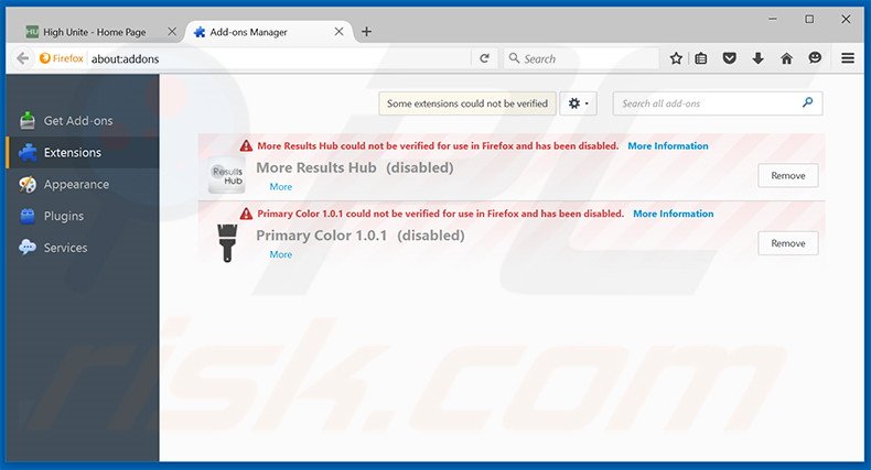 Rimuovere High Unite adware da  Mozilla Firefox step 2