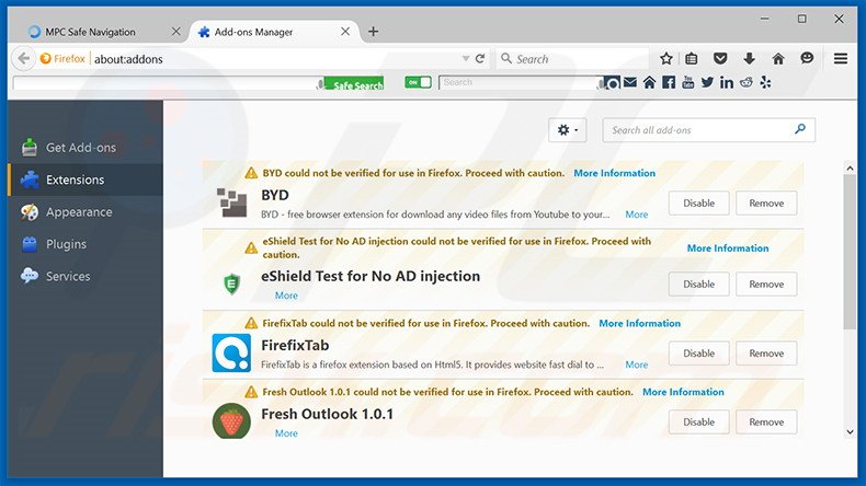 Rimuovere componenti aggiuntivi da Mozilla Firefox