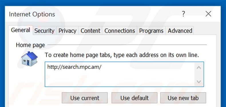 Cambia la tua homepage search.mpc.an in Internet Explorer 