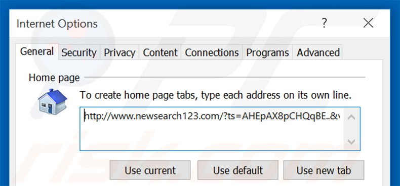 Cambia la tua homepage newsearch123.com in Internet Explorer 