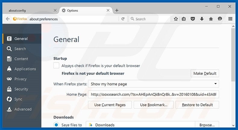 Cambia la tua homepage ooxxsearch.com in Mozilla Firefox