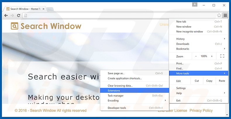 Rimuovere Search Window adware da Google Chrome step 1