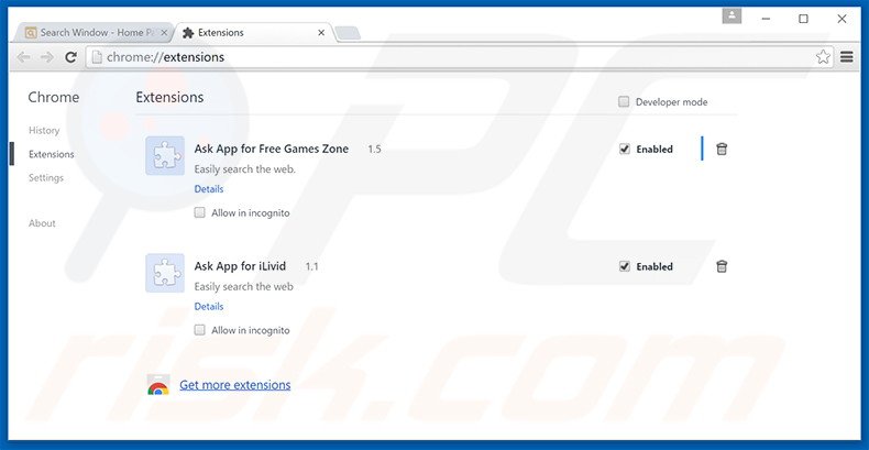Rimuovere Search Window adware da Google Chrome step 2