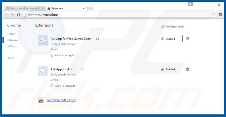 Rimuovere Search Window adware da Google Chrome step 2