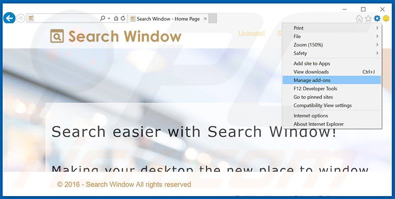 Rimuovere Search Window adware da Internet Explorer step 1