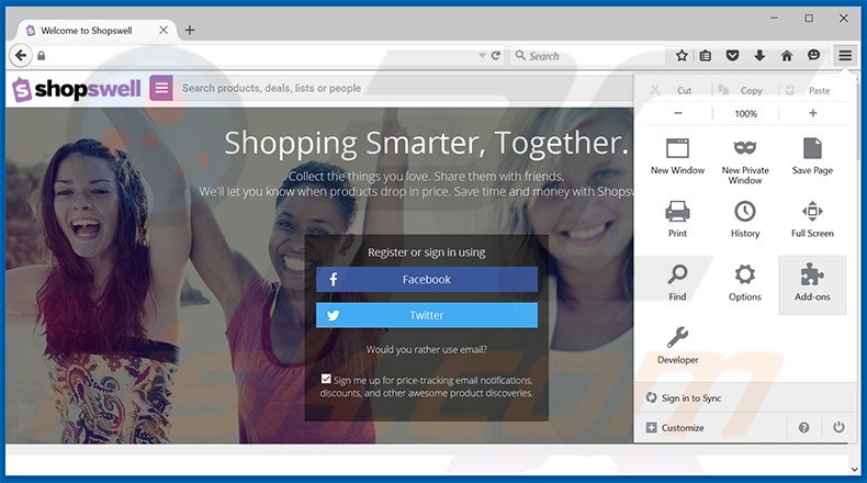 Rimuovere Shopswell adware da Mozilla Firefox step 1