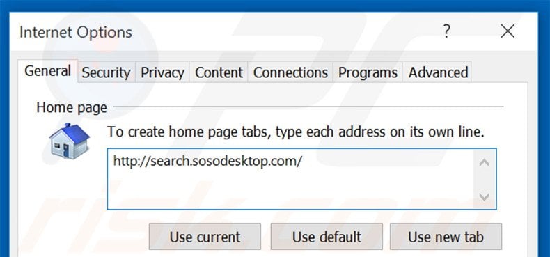 Cambia la tua homepage search.sosodesktop.com in Internet Explorer 