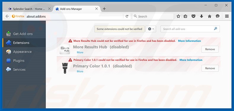 Rimuovere Splendor Search adware da Mozilla Firefox step 2