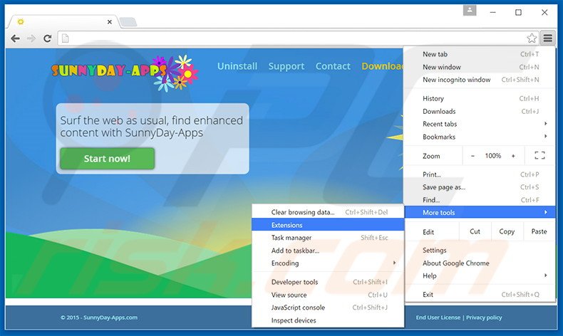 Rimuovere SunnyDay-Apps adware da Google Chrome step 1