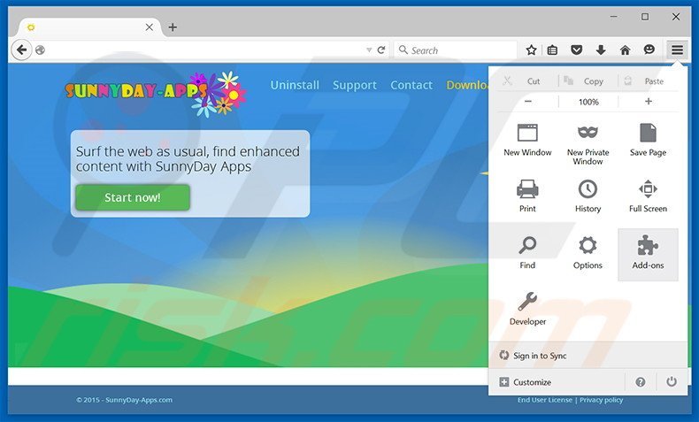 Rimuovere SunnyDay-Apps adware da Mozilla Firefox step 1