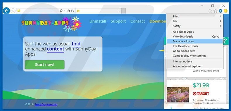 Rimuovere SunnyDay-Apps adware da Internet Explorer step 1