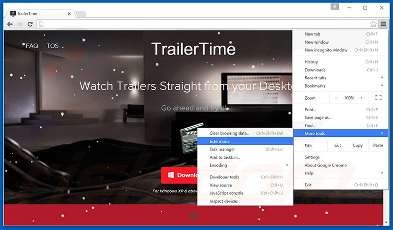 Rimuovere TrailerTime adware da Google Chrome step 1
