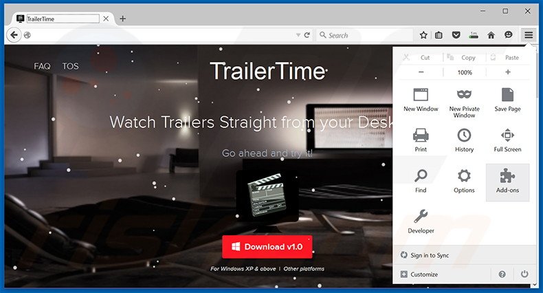 Rimuovere TrailerTime adware da Mozilla Firefox step 1