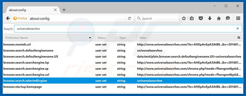 Cambia il tuo motore di ricerca predefinito universalsearches.com in Mozilla Firefox 