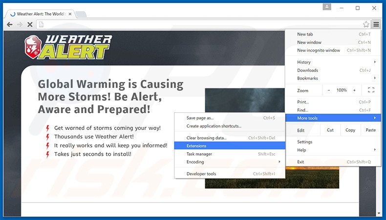 Rimuovere Weather Alert adware da Google Chrome step 1