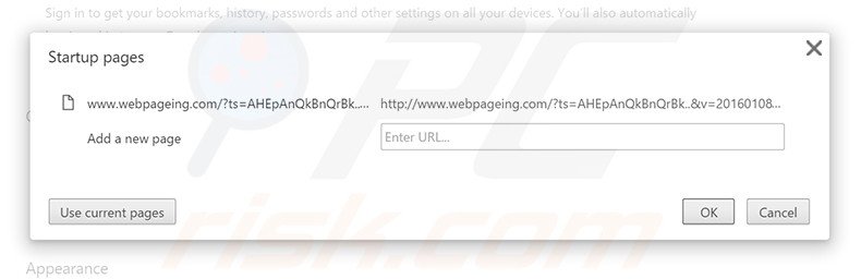 Rimuovi l'homepage webpageing.com da Google Chrome